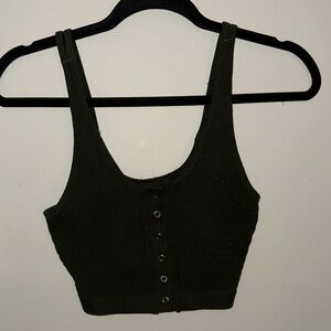Aerie Dark Green Ribbed Button-Front Crop Top
